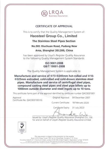 Chine Shanghai Haosteel Co., Limited certifications